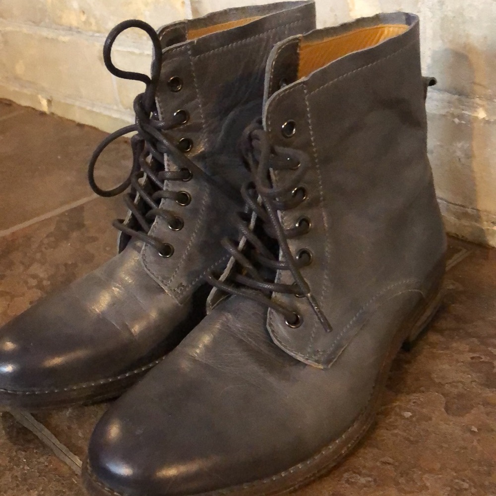 Blackstone grey leather tie up boots